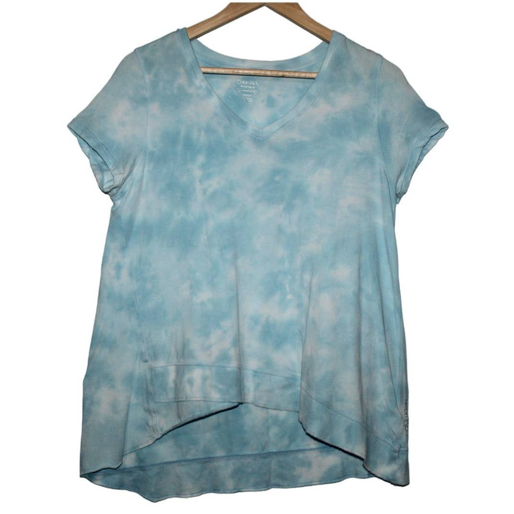 Women's Calvin Klein Blue White Cotton Tie Dye Casual Short Sleeve Shirt Size S